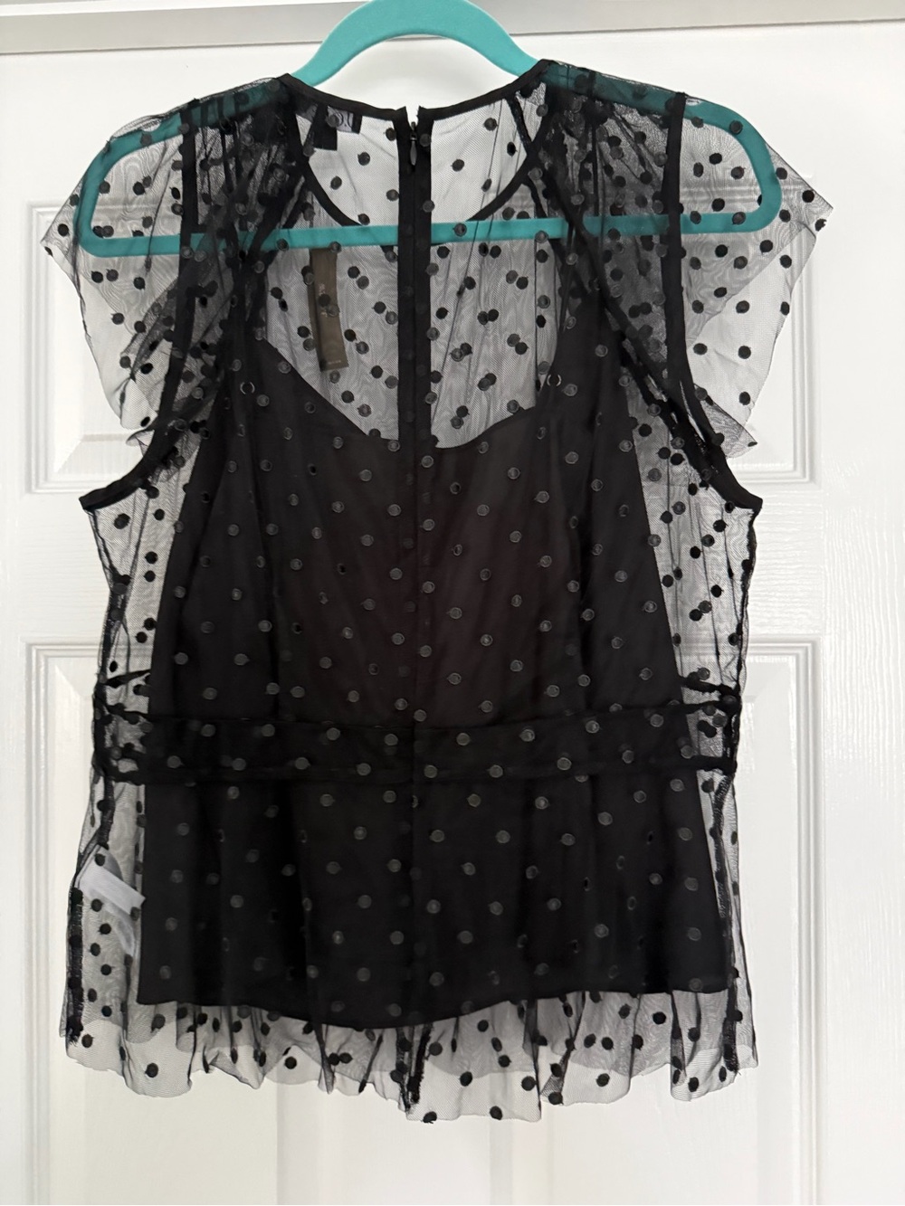 J. Crew Black Sheer Polka Dot Ruffle Peplum Top